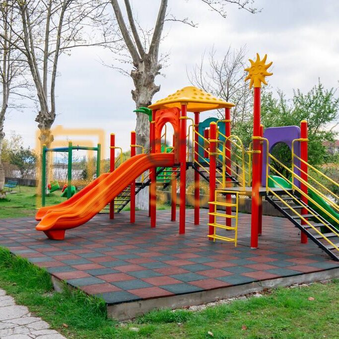 Empty colorful playground in the park during coronavirus. Poti, Georgia